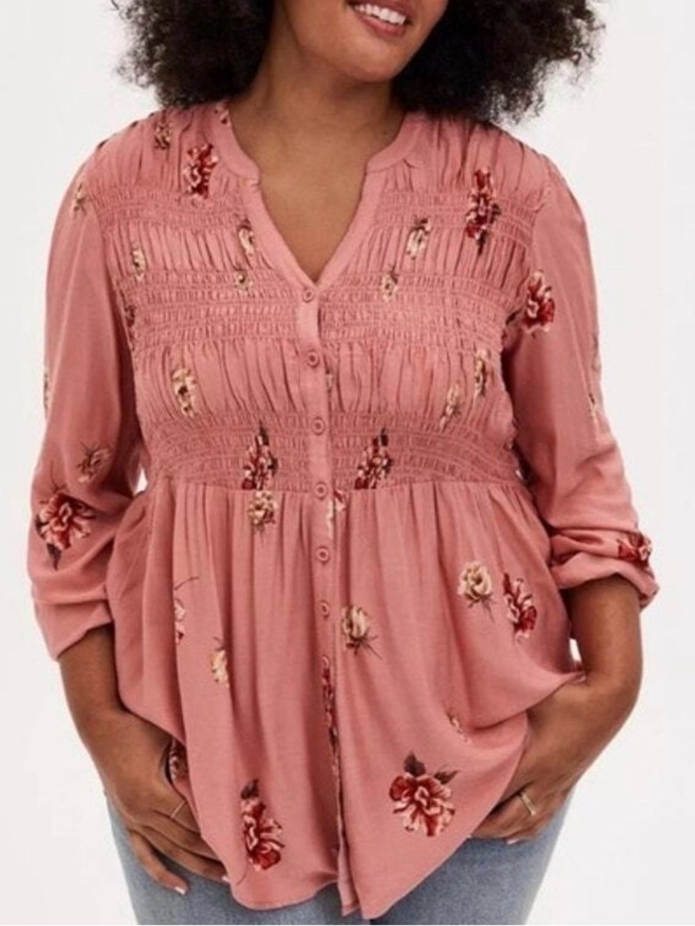 Torrid Orange Smocked Mandarin Collar Blouse